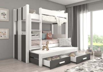 Pat copii ADRK ARTEMA – 90x200 cm – cu somieră inclusă – cu ladă de depozitare – Alb / Antracit – SKU CH-ARTE-WAN-200