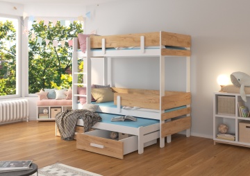 Pat copii ADRK ETAPO – 90x200 cm – cu ladă de depozitare – Alb / Stejar Auriu – SKU CH-Eta-W+OGOLD-208-E1101