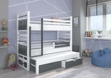 Pat copii ADRK HIPPO – 80x180 cm – cu somieră inclusă – cu ladă de depozitare – Alb / Gri – SKU CH-Hip-W+G-190-E1892
