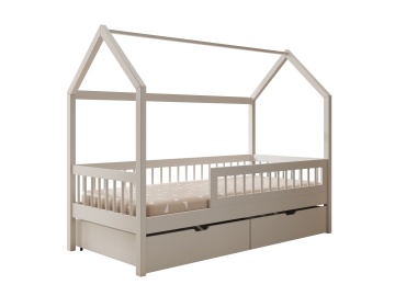 Pat copii ADRK House Galicja – 80x180 cm – cu somieră inclusă – cu ladă de depozitare – Alb – SKU CH-GAL-W-180