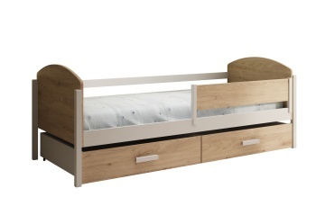 Pat copii ADRK Kalia – 80x180 cm – cu somieră inclusă – cu ladă de depozitare – Alb / Stejar – SKU CH-KAL-WO-180-M