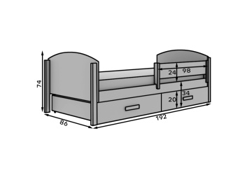 Pat copii ADRK Kalia – 80x180 cm – Alb / Stejar – prezentare alternativă a modelului – cadru alternativ al produsului
