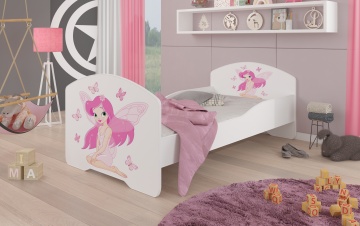 Pat copii ADRK PEPE – 70x140 cm – cu somieră inclusă – Fetiță cu aripi – Alb – Varianta 2