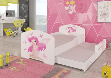 Pat copii ADRK PEPE II – 80x160 cm – cu somieră inclusă – Fetiță cu aripi – Alb – lemn de Pin; PAL laminat 18 mm ; placă de mobilier