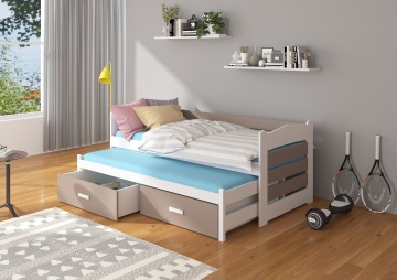 Pat copii ADRK TIARRO – 90x200 cm – Alb / Trufă – prezentare completă a produsului