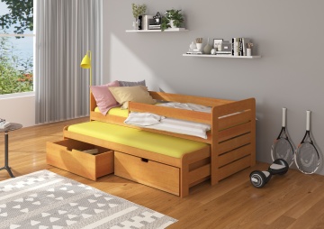 Pat copii ADRK TOMI – 90x200 cm – cu somieră inclusă – cu ladă de depozitare – cu barieră de protecție – Arin – SKU CH-Tom-OLCH-206-E1439