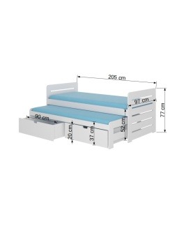 Pat copii ADRK TOMI – 90x200 cm – Alb – vedere generală a produsului – prezentare suplimentară a modelului