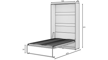 Pat rabatabil ADRK Vivario 120 – 120x200 cm – Stejar Artisan – schiță tehnică cu dimensiunile patului deschis