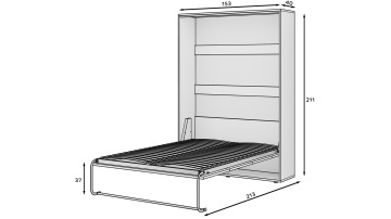 Pat rabatabil ADRK Vivario 140 – 140x200 cm – Alb – schiță tehnică cu dimensiunile patului deschis