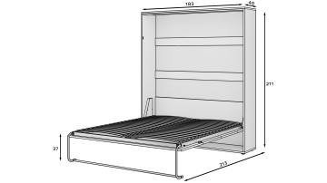 Pat rabatabil ADRK Vivario 160 – 160x200 cm – Cașmir – schiță tehnică cu dimensiunile patului deschis