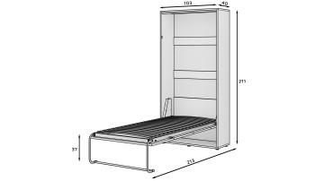 Pat rabatabil ADRK Vivario 90 – 90x200 cm – Cașmir – schiță tehnică cu dimensiunile patului deschis