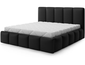 Pat tapițat ELTAP Edvige, 140x200 cm, negru, Soft 11, CU SOMIERĂ DIN LEMN, Ridicare standard, CU LADĂ