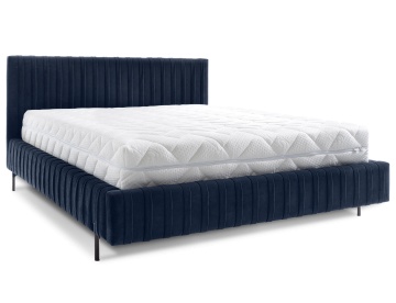 Pat tapițat ELTAP Plissa Bed, 160x200 cm, bleumarin, Velvetmat 40, CU SOMIERĂ METALICĂ, Mecanism pe gaz, CU LADĂ