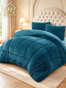 Pilotă Fluffy extra pufoasă 200×230 cm cu 2 fețe de pernă, set 3 piese, petrol – Johnny Home FA-02