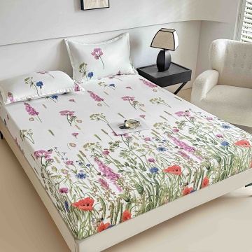Set Husă de Pat cu Elastic 180×200 cm, Alb cu flori de câmp, 3 Piese – JoJo Home