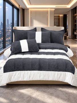 Set lenjerie Cocolino extra pufoasă cu pilotă, elastic, 6 piese, Gri antracit – Johnny Home ib-06