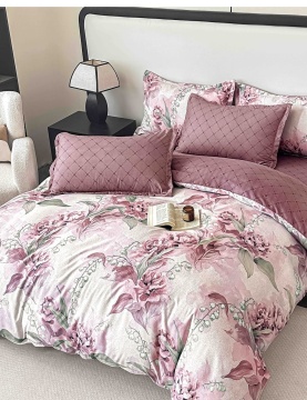 Lenjerie de Pat 2 Persoane, Tip Finet, 6 Piese, Cearșaf fără Elastic, Roz Pudră, Jojo Home, FNJ-255