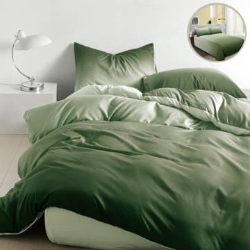 Lenjerie de pat cu 2 fete, policoton, 4 piese, pat 2 persoane, verde, A50-662