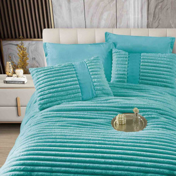 lenjerie de pat cu elastic culoare turquoise
