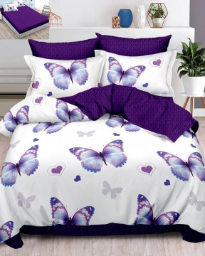 lenjerie de pat cu elastic culoare alb / violet