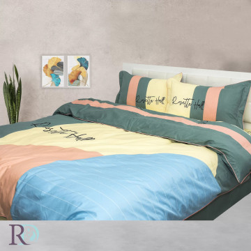 Lenjerie de pat Danica, 100% bumbac satin, crem / albastru, 4 piese, Roxyma Dream – imagine de catalog a produsului