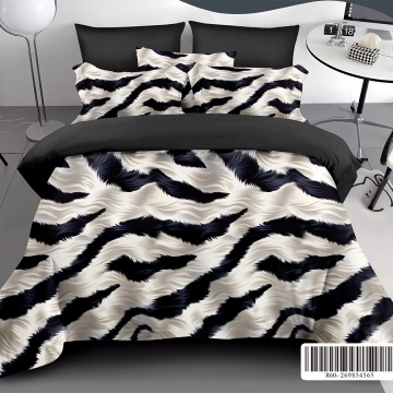 Lenjerie de pat dublă din policoton, 6 piese, 200×230 cm, alb și negru, Super Elegant Pucioasa, R60-647