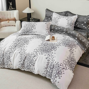 Lenjerie de pat finet cu elastic, 2 persoane, 6 piese, alb și gri închis, JoJo Home, FNJE-277
