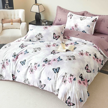 Lenjerie de pat finet cu elastic, 6 piese, alb și roz, fluturi, JoJo Home, FNJE-270
