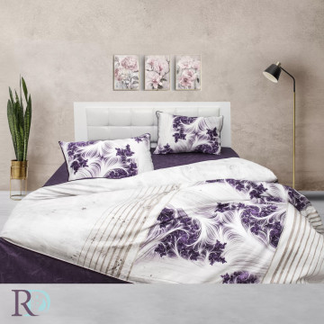 Lenjerie de pat Fiorella, 100% bumbac satin, alb / mov închis, Roxyma Dream – fotografie de prezentare a produsului