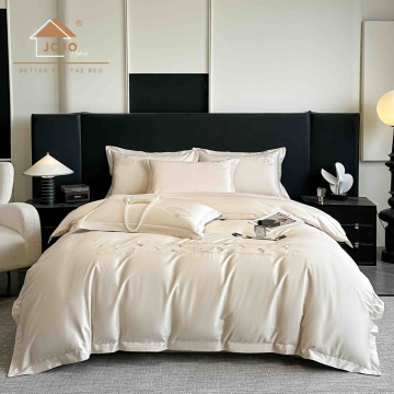 Lenjerie de pat JoJo Home din bumbac satinat Premium, crem, cu broderie florală