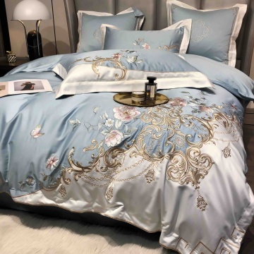 Lenjerie de pat bleu cu broderie florală amplă și ornamente decorative JoJo Home