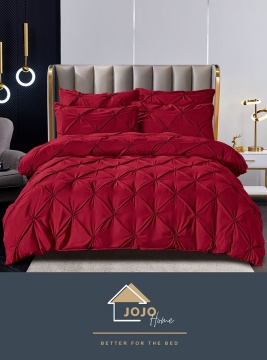 Lenjerie de pat premium bordo cu pliuri decorative brodate, 6 piese, pentru 2 persoane, Jojo Home