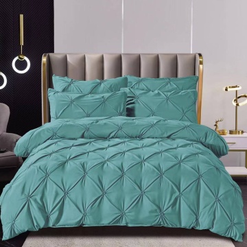 Lenjerie de pat uni cu elastic și pliuri din finet, 6 piese, pat 2 persoane, turquoise, FNJSE-04