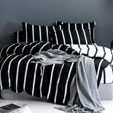 Lenjerie Pat Policotton 4 Piese | Johnny Home | Stripes Black | Negru | 200×230 cm
