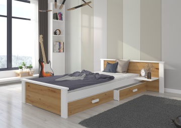 Pat copii ADRK ALDEX – 80x180 cm – cu somieră inclusă – cu ladă de depozitare – Alb / Stejar Artisan – 139