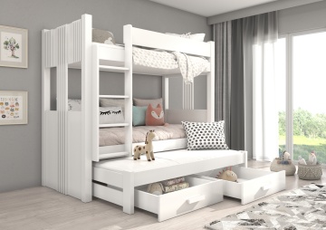 Pat copii ADRK ARTEMA – 90x200 cm – cu somieră inclusă – cu ladă de depozitare – Alb – SKU CH-ARTE-W-M-200