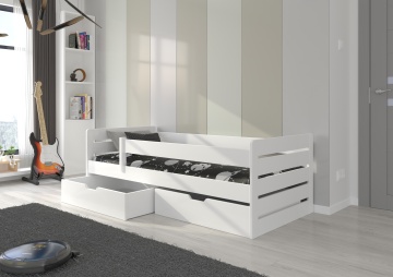 Pat copii ADRK BEMMA – 80x180 cm – cu somieră inclusă – cu ladă de depozitare – Alb – SKU CH-Bem-W-185-E2032