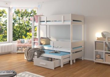 Pat copii ADRK ETAPO – 90x200 cm – cu ladă de depozitare – Alb / Gri – SKU CH-Eta-W+G-208+M-E141