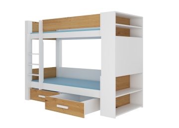 Pat copii ADRK GARET – 90x200 cm – Alb / Stejar Artisan – fotografie de catalog a modelului