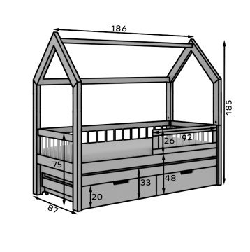Pat copii ADRK House Artes II – 80x180 cm – Pin – prezentare alternativă a modelului