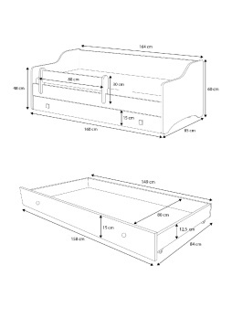 Pat copii ADRK NAOMI – 80x160 cm – Alb / Gri – prezentare alternativă a modelului