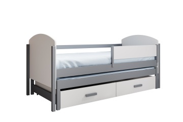 Pat copii ADRK Olen – 90x200 cm – cu somieră inclusă – cu ladă de depozitare – Alb / Gri – SKU CH-OLE-WG-200