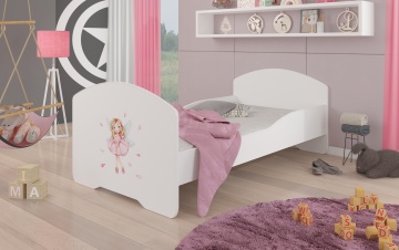 Pat copii ADRK PEPE – 70x140 cm – cu somieră inclusă – Fetiță cu aripi – Alb – Varianta 1