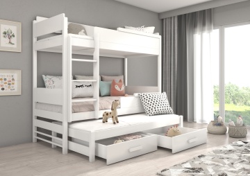 Pat copii ADRK QUEEN – 80x180 cm – cu somieră inclusă – cu ladă de depozitare – Alb – SKU CH-QUE-W-M-180