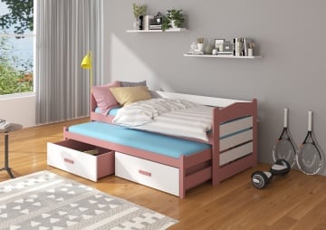 Pat copii ADRK TIARRO – 80x180 cm – Roz / Alb – prezentare completă a produsului