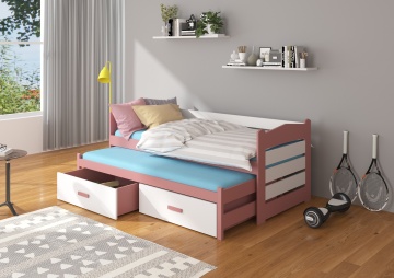 Pat copii ADRK TIARRO – 90x200 cm – Roz / Alb – prezentare completă a produsului
