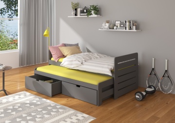 Pat copii ADRK TOMI – 90x200 cm – cu somieră inclusă – cu ladă de depozitare – Grafit – SKU CH-Tom-GRAP-206+M-E464