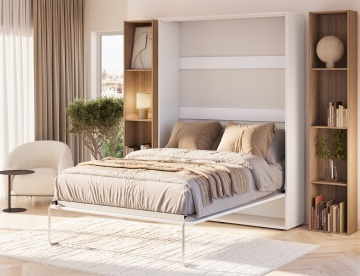 Pat rabatabil ADRK Vivario 140 – 140x200 cm – Alb – închis în ambient luminos, vedere laterală