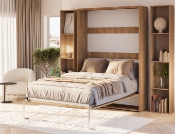 Pat rabatabil ADRK Vivario 140 – 140x200 cm – Stejar Artisan – închis în ambient luminos, vedere laterală