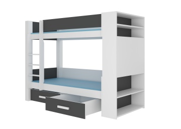 Pat supraetajat ADRK copii GARET – 80x180 cm – Alb / Antracit – fotografie de catalog a modelului